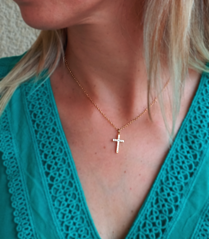 Chaine en acier et pendentif croix en zircon – Image 2