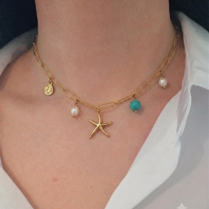 Collier charms perles et pierre