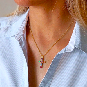 Chaine acier et croix zircon
