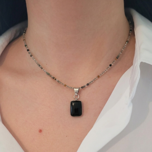 Collier jaspe forêt et obsidienne